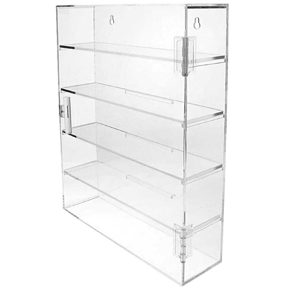 BEST MEDIA 5 Tier Acrylic Display Case with Door – 27.4 x 35.6 cm Wall Mount or Countertop Cabinet, Removable Shelves for Shot Glasses, Minifigures, and Collectibles, Clear
