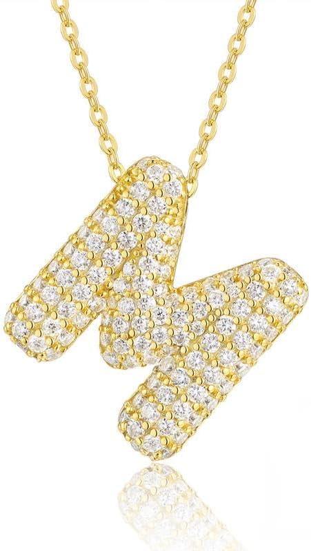 USHOP A-Z Letter Necklace for Men Women – 14K Gold Plated Stainless Steel Chain with Cubic Zirconia Stone Jewelry