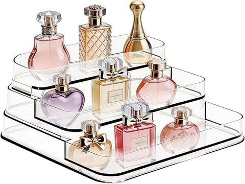Perfume Organizer - 1 Pack Three-Tiered Shelf - Perfume Lotion Skincare Stand, Spice Vitamins Medicine Bottles Holder,Sturdy Clear Rack for Kitchen Bathroom Countertop Cabinet Storage
