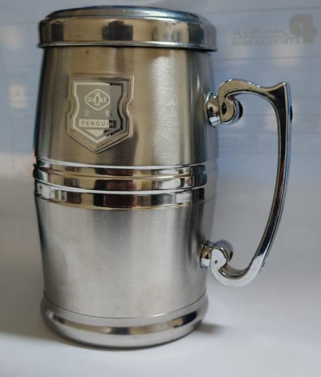 Stainless Steel Travel Mug with Handle, Penguin Logo, Double-Walled Design