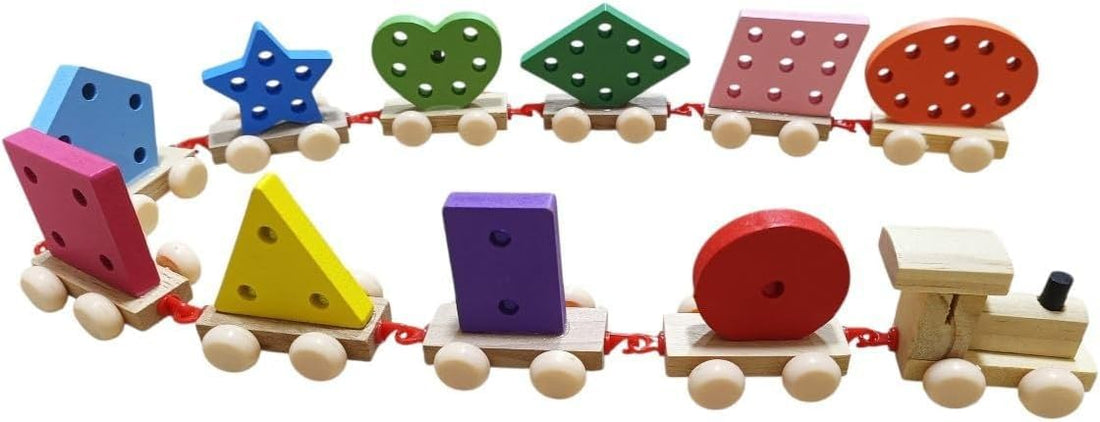 wooden shape train toy for children.