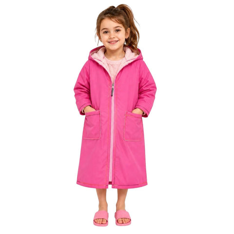 Kids Girls Swim Robe with Hood Padded Inside, Quick Dry Robe After Swim, Beach and Pool Jacket for Girls