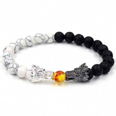 Goodern Men's Dragon Bead Bracelets Natural Stone Bracelet Black and White Beads Bracelet Adjustable Rope Cuffs Chain Bracelet Charm Jewelry Gift String Bracelet for Women Men Personalized Bracelet