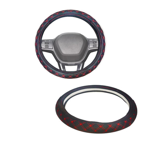 Car Steering Wheel Cover, Wear-Resistant Steering Wheel Cover, Non-Slip Car Wheel Protector (Black Red Stripes, Code:8520) - KaberTrade