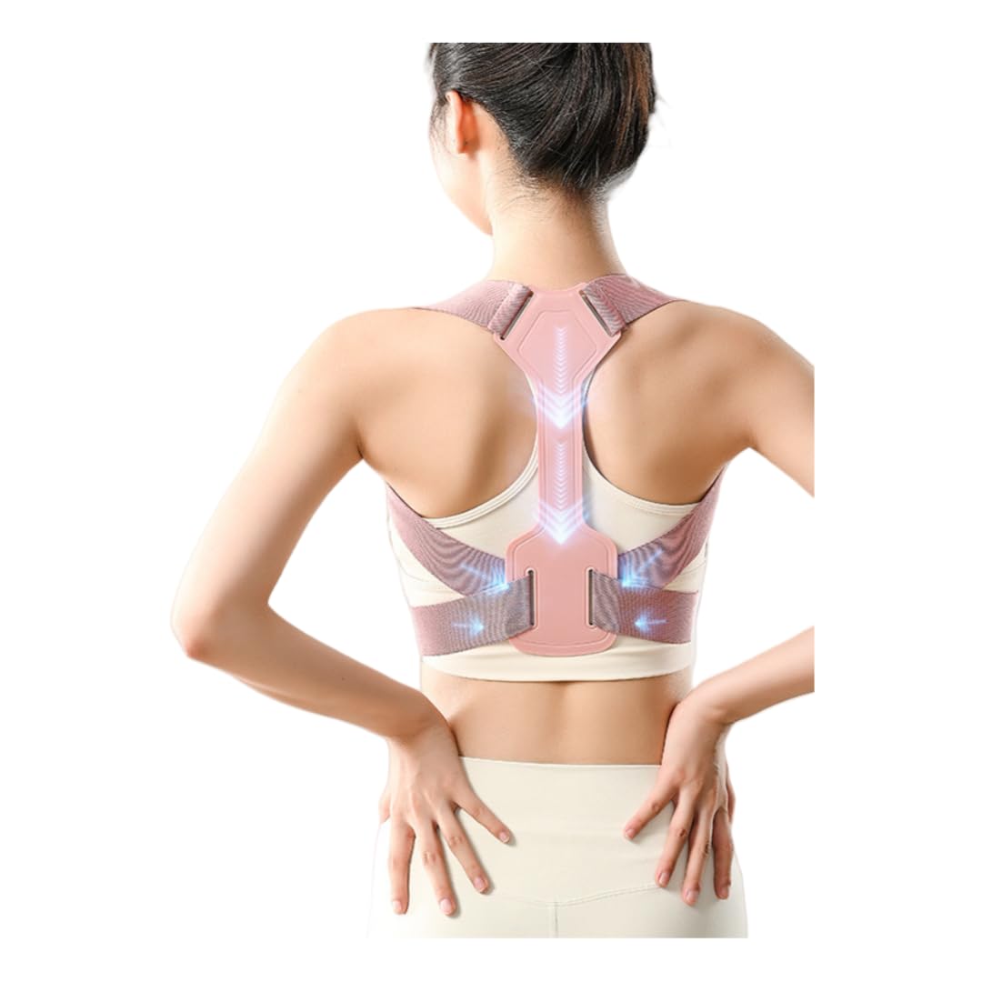 Posture Corrector for Men & Women - Adjustable Shoulder Posture Brace - Adjustable Upper Back Brace - Invisible Thoracic Back Brace for Hunching (Pink, Small)