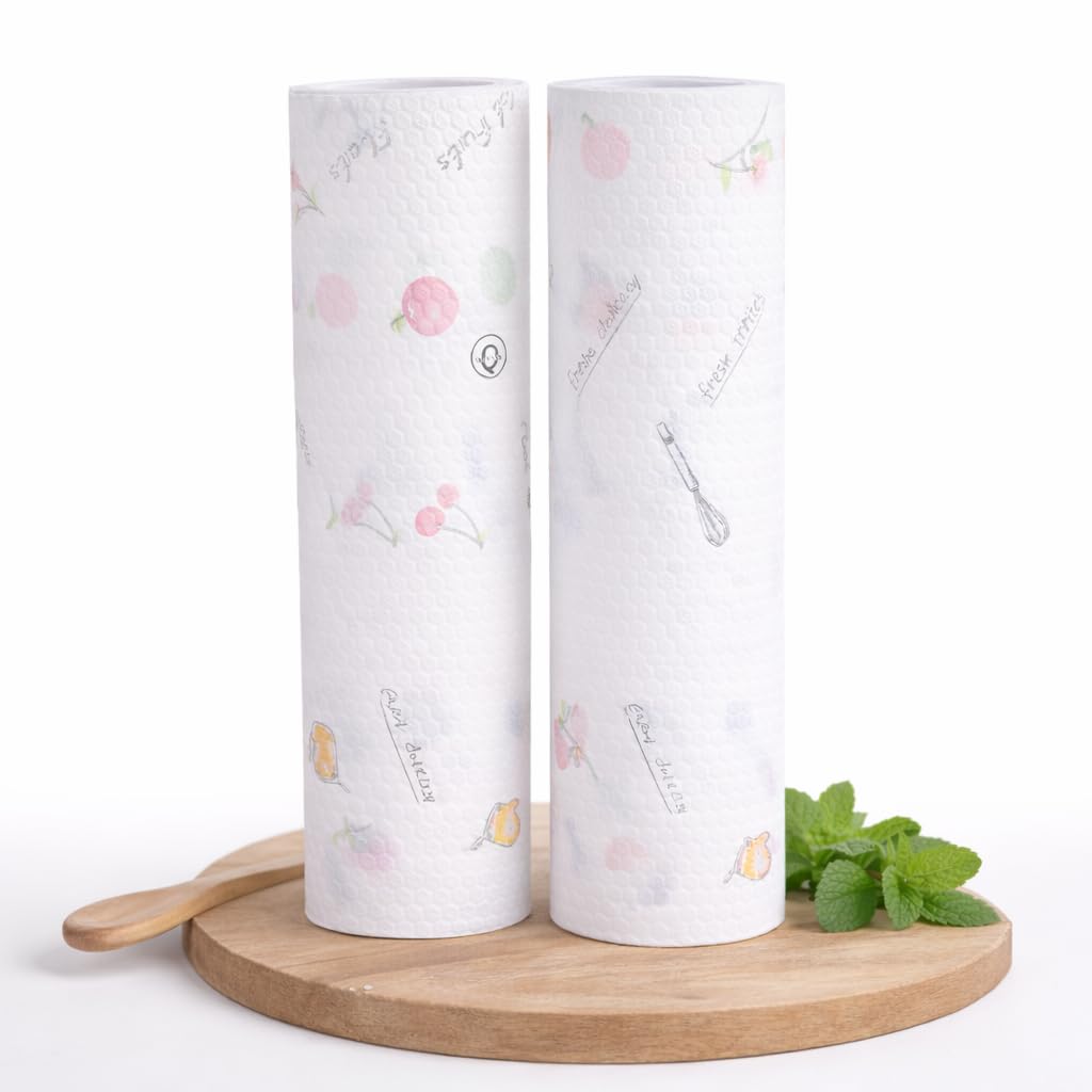 OVA 2 PCS Non-Woven Reusable Kitchen Tissue Roll 100 Sheets, Washable Oil Absorbing Cleaning Cloth Roll, Durable Eco-Friendly Wipe Paper Towels for Dishes, Kitchen Surfaces & Home Cleaning