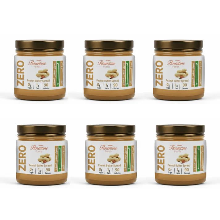 Florentine Foods Organic Peanut Butter - 200g Jar - 100% Roasted Peanuts - Zero Sugar & Keto Friendly - No Hydrogenated Oils - Low Carb & High Protein (6 Packs)