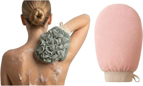 Exfoliating Glove with Loofah Sponge Body Scrubber Double Sided Bath Sponge Bath Sponges for Shower Women/Men Exfoliating Gloves Body Dead Skin Shower Sponge (1 pcs- multi color)