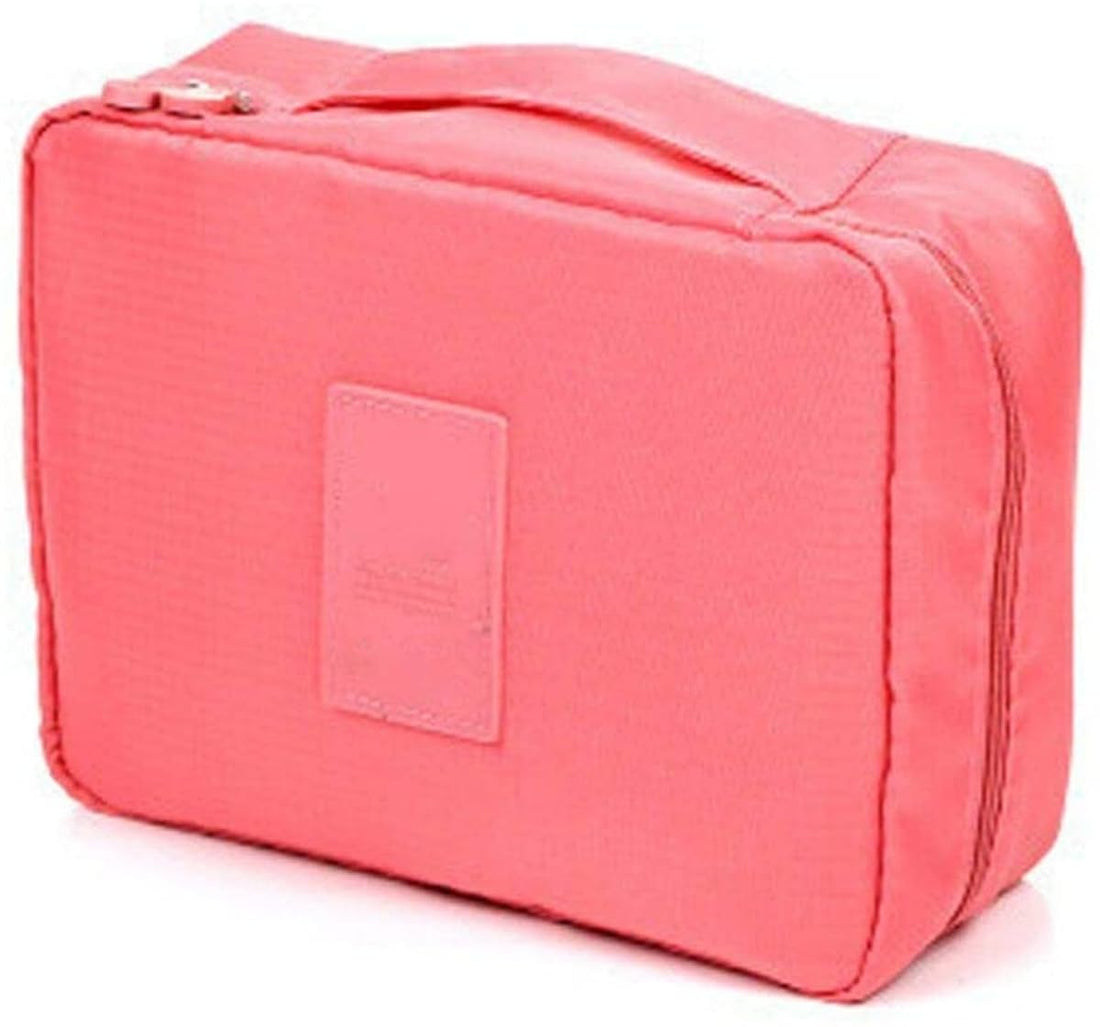 Pink Travel Makeup Organizer Necessity Toiletry Cosmetic Bag Storage Pouch For UnderwearTowel