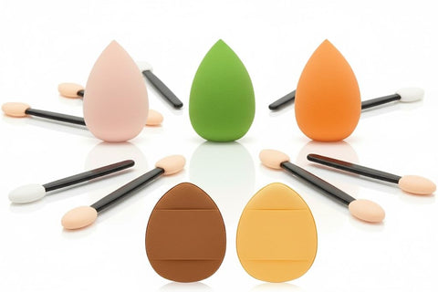 10pcs -2 Pcs Mini Makeup Finger Puff +3 pcs MiNi Makeup Sponge Set Blender High-definition+ 5 pcs Eyeshadow Brushes Sponge Eyeshadow Applicators-multicolor