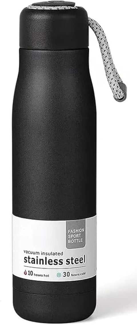 ECO Thermal Water Bottle - Portable Lid Metal Thermal Vacuum Insulated Stainless Steel | Reusable Leak Proof BPA-Free Flask, 550ml, 10 Hours Hot/30 Hours Cold, Double-Walled Design (Black)