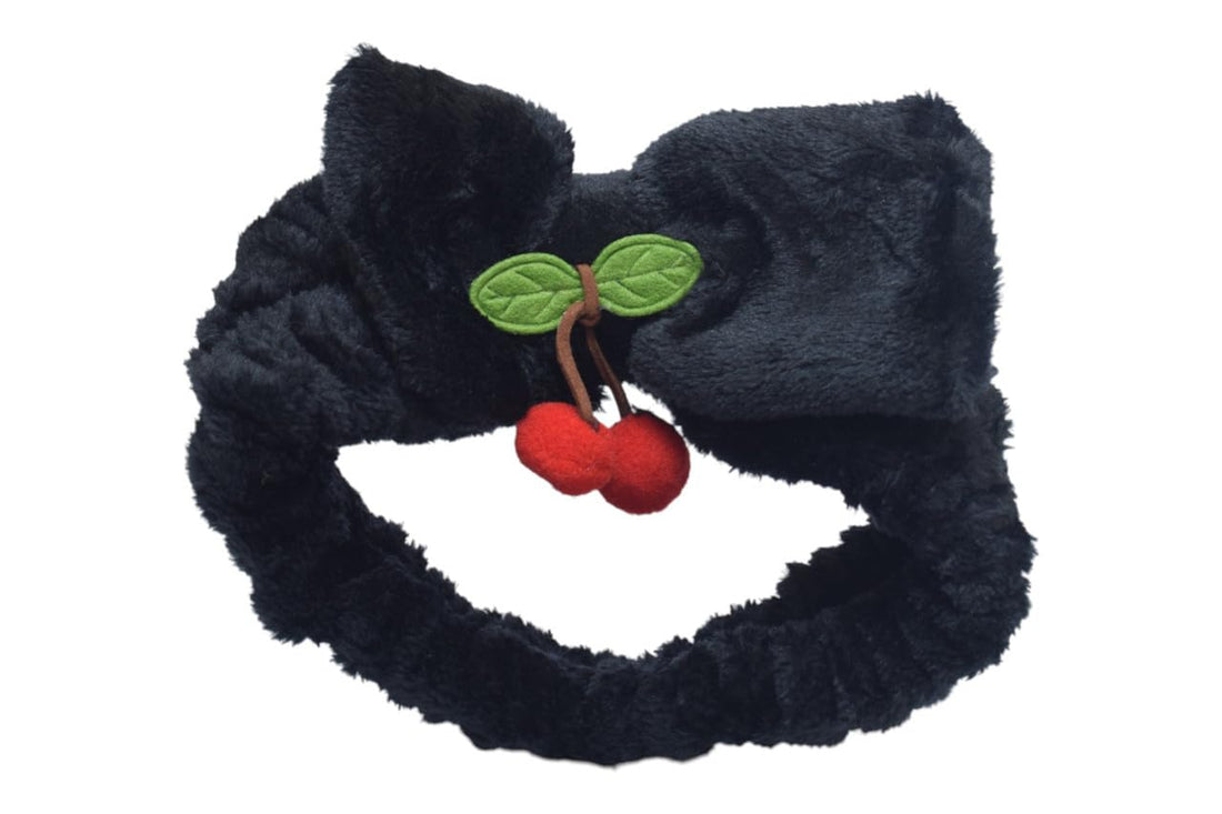 Daphne Headband With Bow & Cherry Design For Girls - Black