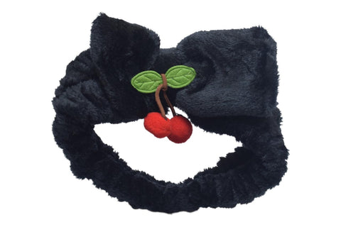 Daphne Headband With Bow & Cherry Design For Girls - Black