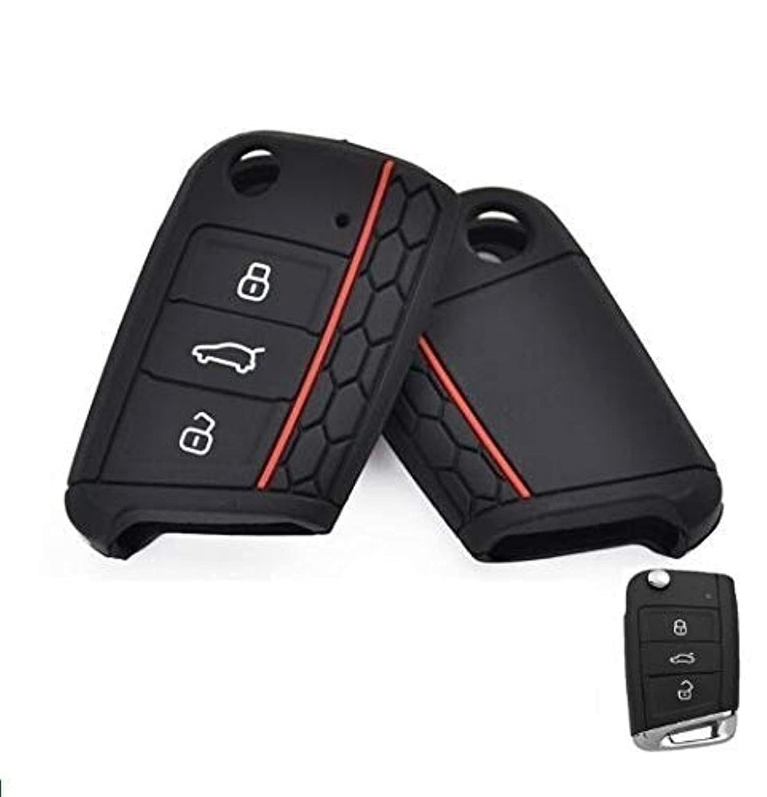 TopBest Key Shell Cover Compatible With Volkswagen Golf Polo Tiguan T ROC T CROSS Passat Compatible With Seat Rubber 3 Buttons Key Case Soft Protection Car Remote Control (Black)