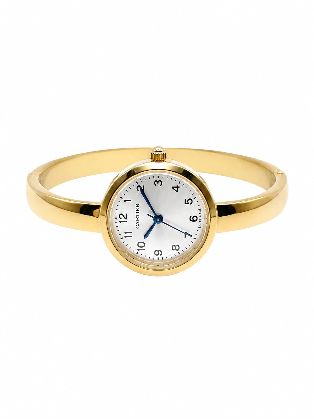 Women's Wrist Watch, Gold Tone, Bungalow Strap, White Dial, Blue Hands, Swiss Made