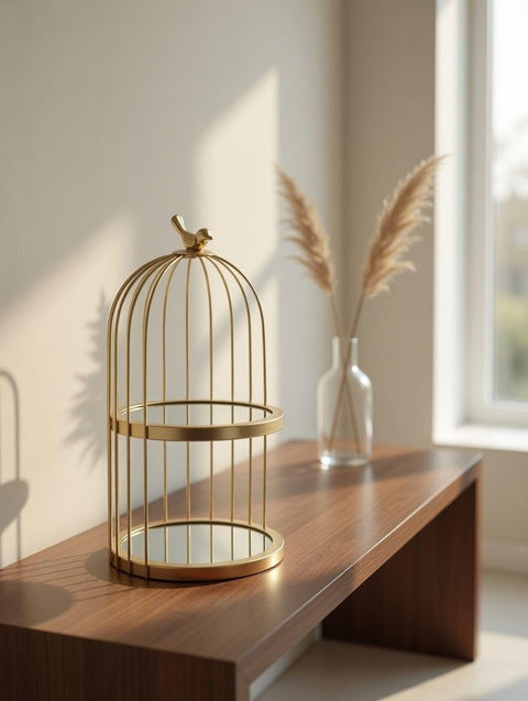Gold Birdcage Cake Stand – Decorative Metal Cupcake & Dessert Tower | Afternoon Tea Stand for Weddings, Parties & Home Décor | Elegant Display for Pastries, Cookies & Treats (2 Tier)