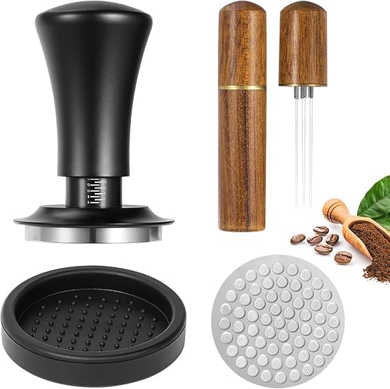 51mm Espresso Tamper and Stirrer Set, Espresso Coffee Tamper with Flat Spring Loaded Stainless Steel Base, Gifts for Barista Coffee Lovers