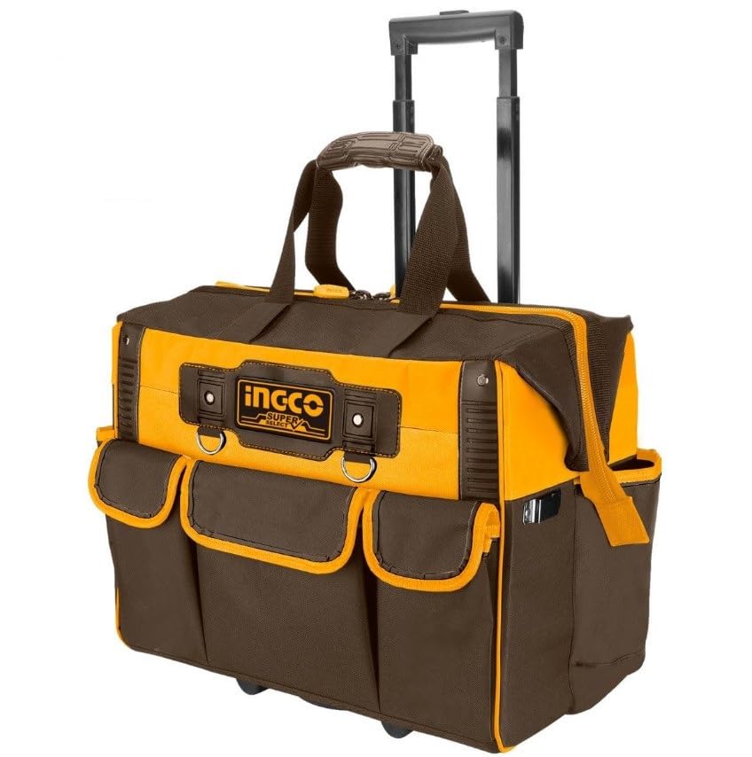 INGCO 20" Trolley Tool Bag Organizer, 2 wheels, with Wide Mouth, Max Load 20Kg, Volume 30liters,19 pockets, Dimensions without packaging 450x300x360 mm, Model: Super INGCO HRRTB2015
