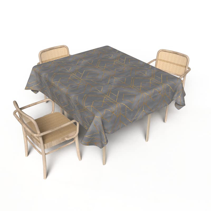 ART MOOD HOME Golds Grey Tablecloth Waterproof POLYESTER FABRIC Yellow * White 140W x 140L CM