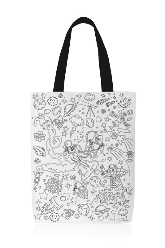 ART MOOD HOME Canvas Space junior Tote Bag Black &White + Coloring set 32x45 CM