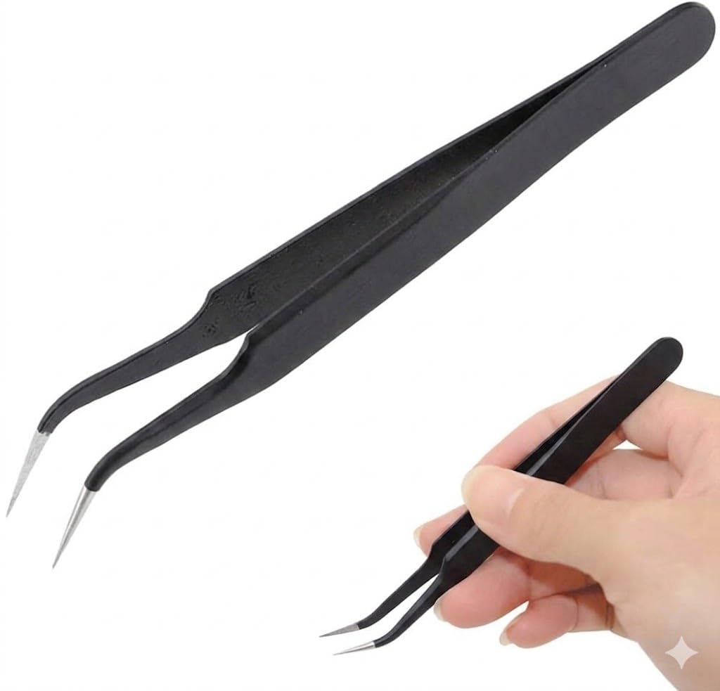 Stainless Steel Eyelash Extension Tweezer Pincet Makeup Tools Curved-BLACK