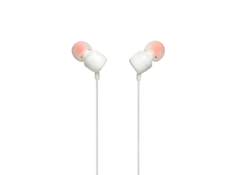 JBL T110 wired in-Ear Headphones Headset With a stunning user friendly design and Pure Bass sound, one button remote with microphone, tangle-free flat cable - white