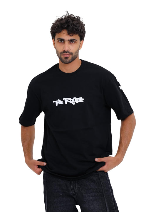 "The Roots" Printed Short Sleeves Black T-Shirt