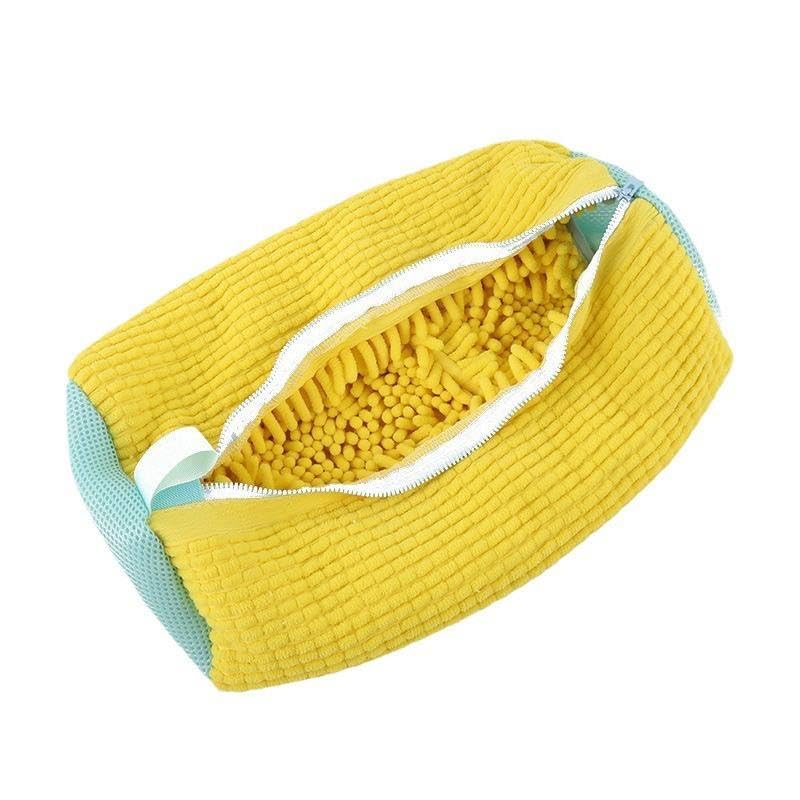 Jumbo Microfiber Shoe Washing Bag with Inner Cleaning Brush to Protect Sneakers and Canvas Shoes from Damage and Clean Deep Inside Washing Machine Easily and Safely