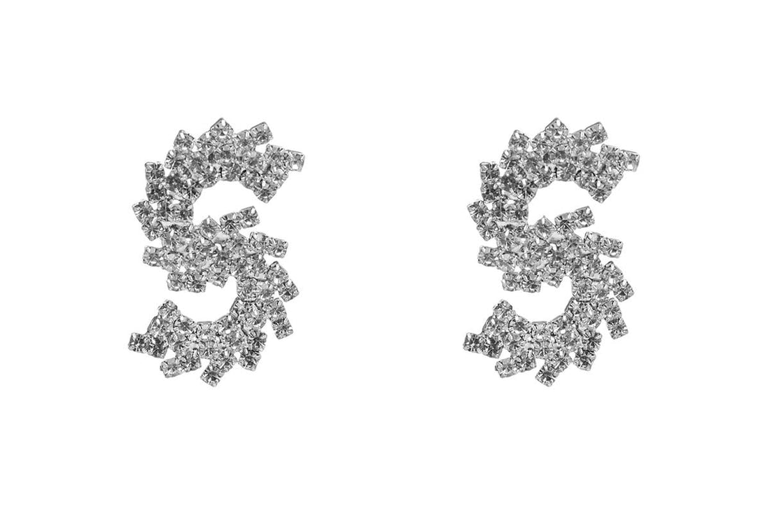 Letter S Stainless Steel Earrings with Synthetic Diamond for Women - White