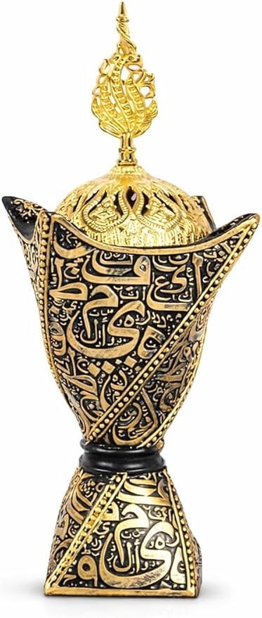 Luxury Incense Burner with Decorative Ottoman Design - Black and Gold - Elegant Arabic Decor for Home and Majlis