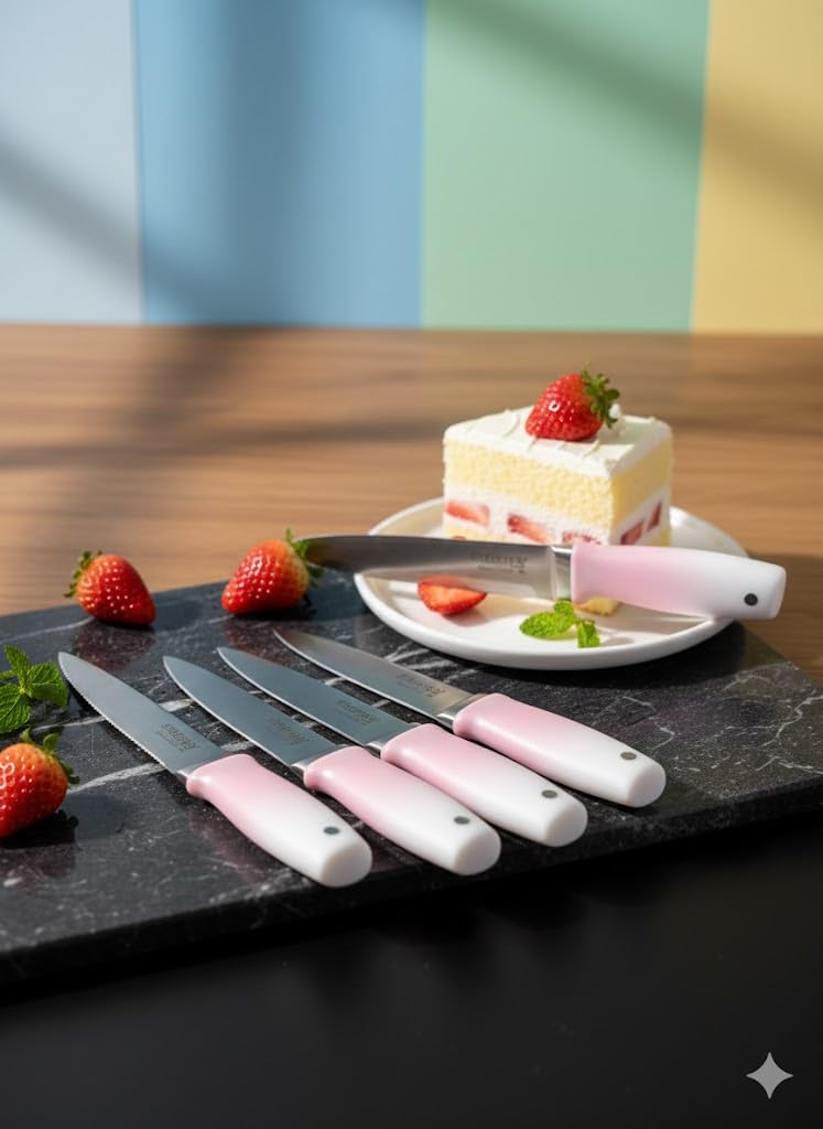 ROCKY T-946 Colored Handles Serrated Knives Set 6 Pieces Premium Steak Knife Set with Vibrant Grips Sharp Table Knives