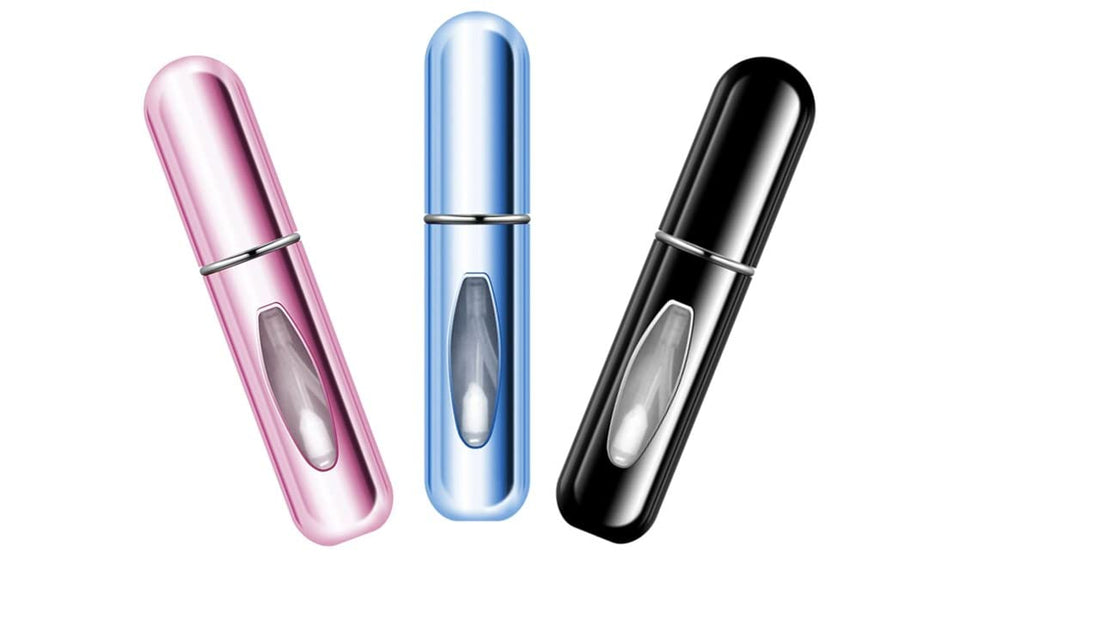 Portable Mini Refillable Perfume Empty Spray Bottle Atomizer Bottom Refill Pump Case for Traveling and Outgoing 3 Pcs Pack of 5ml (Bright Blue, Bright Black, Bright Pink)