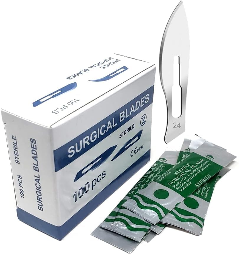 Sterile Surgical Scalpel Blades, Carbon Steel, Blade No.24, 100pcs