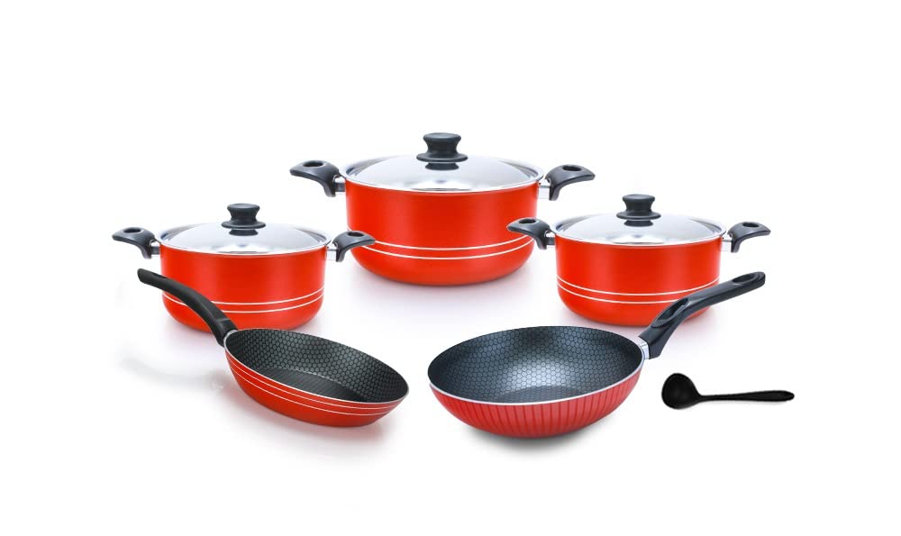 Trueval Teflon 9 pcs mix set pan 16-20-24 frying pan 16 stir frying 24 + distribution piece