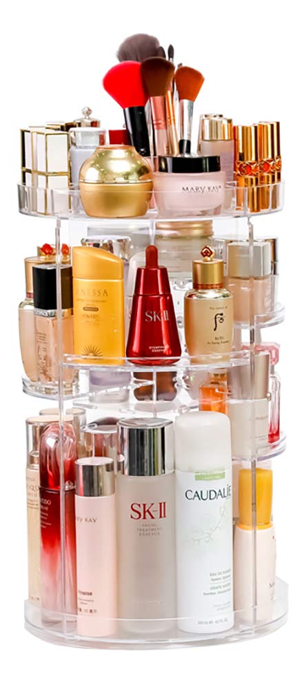 V-HANVER Makeup Organizer, 360 Degree Rotating Adjustable Cosmetic Storage Display Case with 8 Layers Large Capacity, Fits Makeup Brushes, Lipsticks and More, Clear Transparent