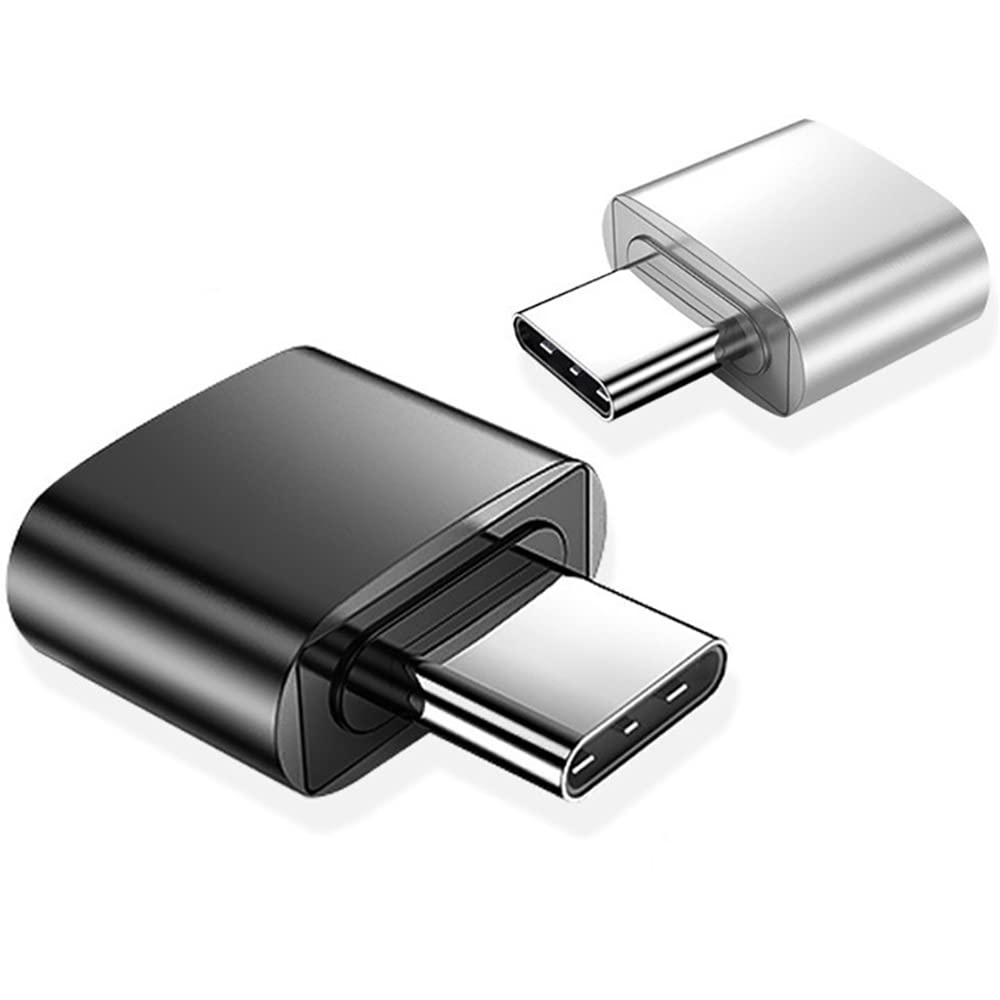 USB C to USB Adapter (2 Pack), USB Female to Type C Male Adapter, Compatible with MacBook Pro/Air iPhone 17/16/15 iPad Samsung Galaxy S25 S24 S23 A56 A16 and More (Black and Silver)