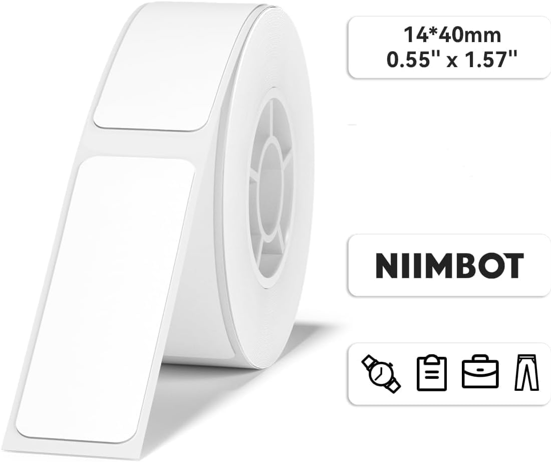 Label Maker Tape for NIIMBOT D11/D110/D101 Label Maker, Roll refills for Home Office Labeling Tape Replacement, White 155 Tapes (14 * 40mm)