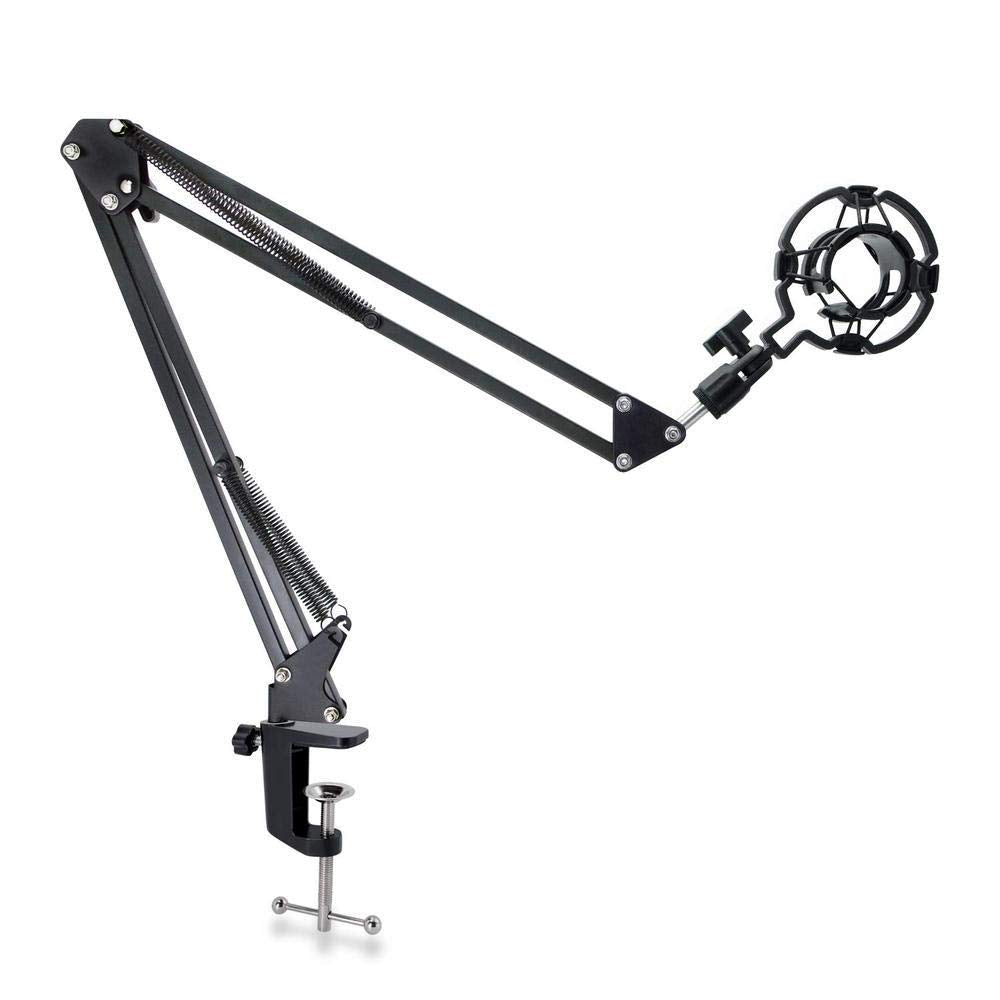 Adjustable Microphone Suspension Boom Scissor Arm Stand with Shock Mount Mic, Clip