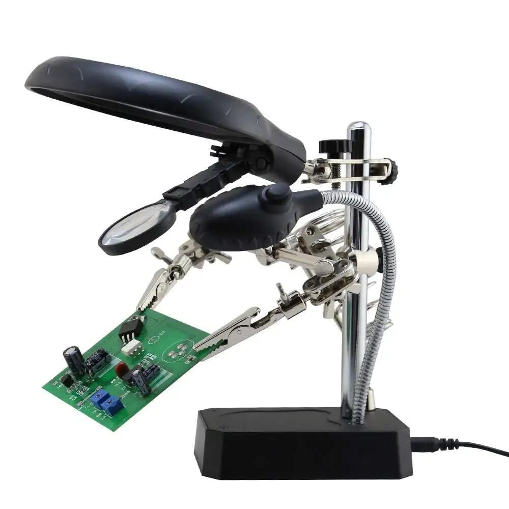 Multifunctional LED Helping Third Hand Magnifying PCB & Soldering Iron Stand AC/DC TE-800