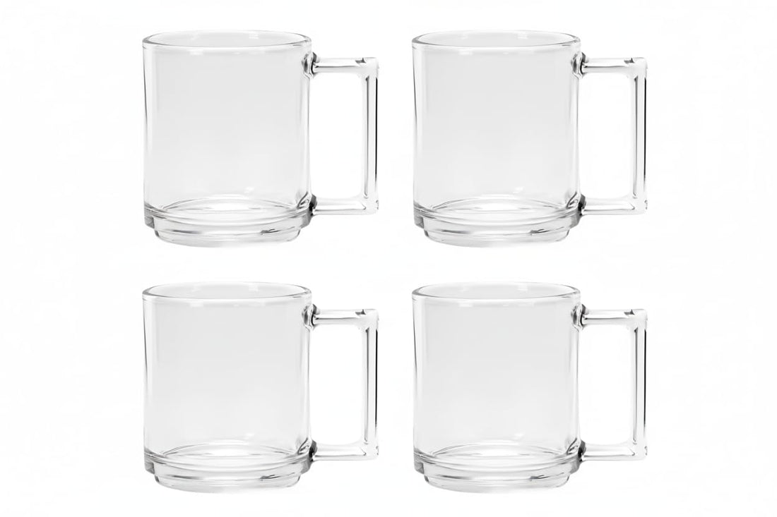Portal Minimalist Clear Glass Mug with Handle for Hot & Cold Drinks (4pcs)