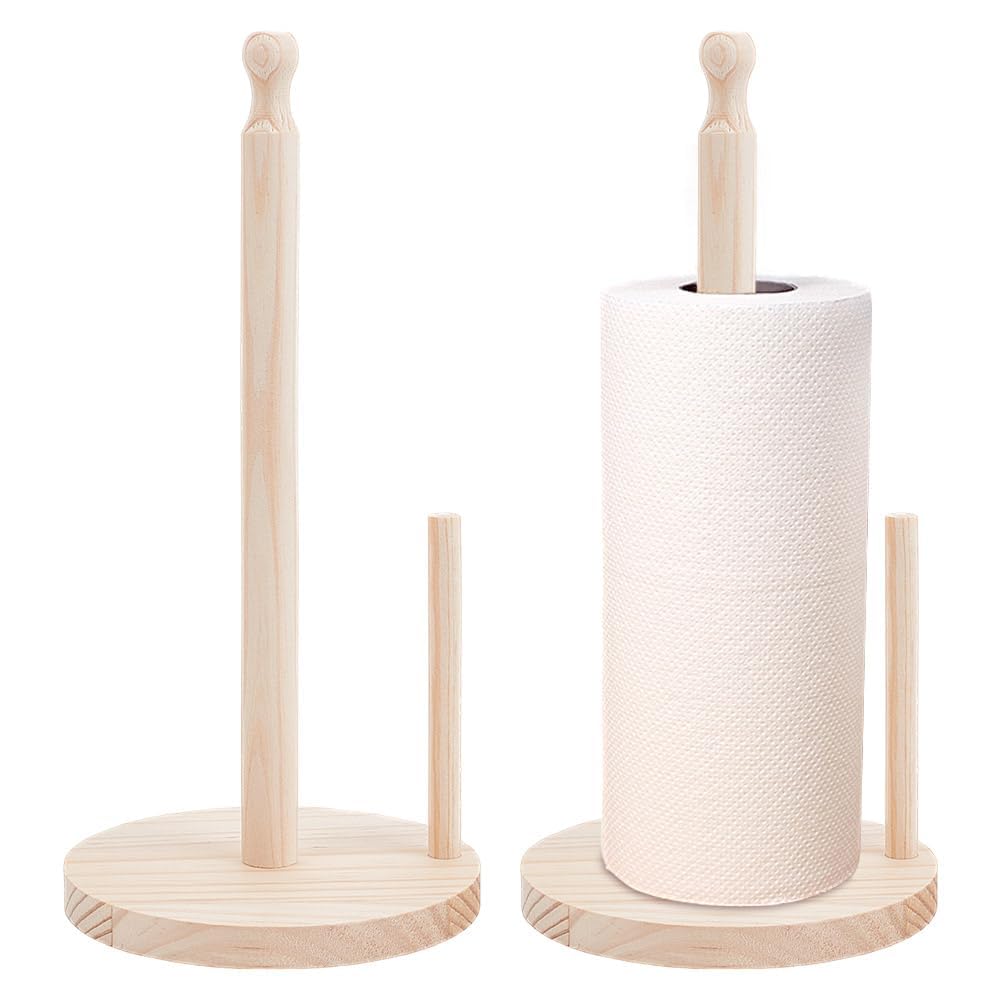 Wooden Paper Towel Holder Set, 2 Countertop Standing Racks, Versatile Tissue Stand for Kitchen & Bathroom, Efficient Space Organizer, 29.55cm Tall