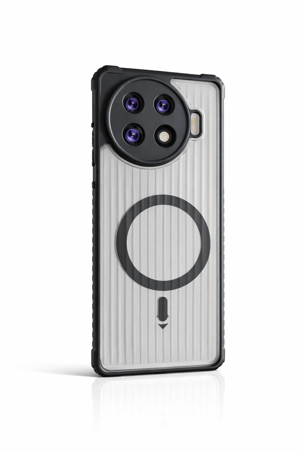 Transparent Shockproof Phone Case for Tecno Spark 20 Pro Plus, Ribbed Anti-Slip Back, Magnetic Look Design (No Wireless Charging), Slim Camera Protection Cover (Black)