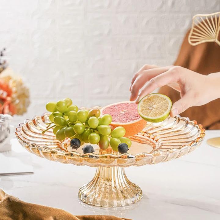 Generic Glass Fruit Bowl Stand with Pedestal, 25 cm Diameter, Clear Crystal .mk