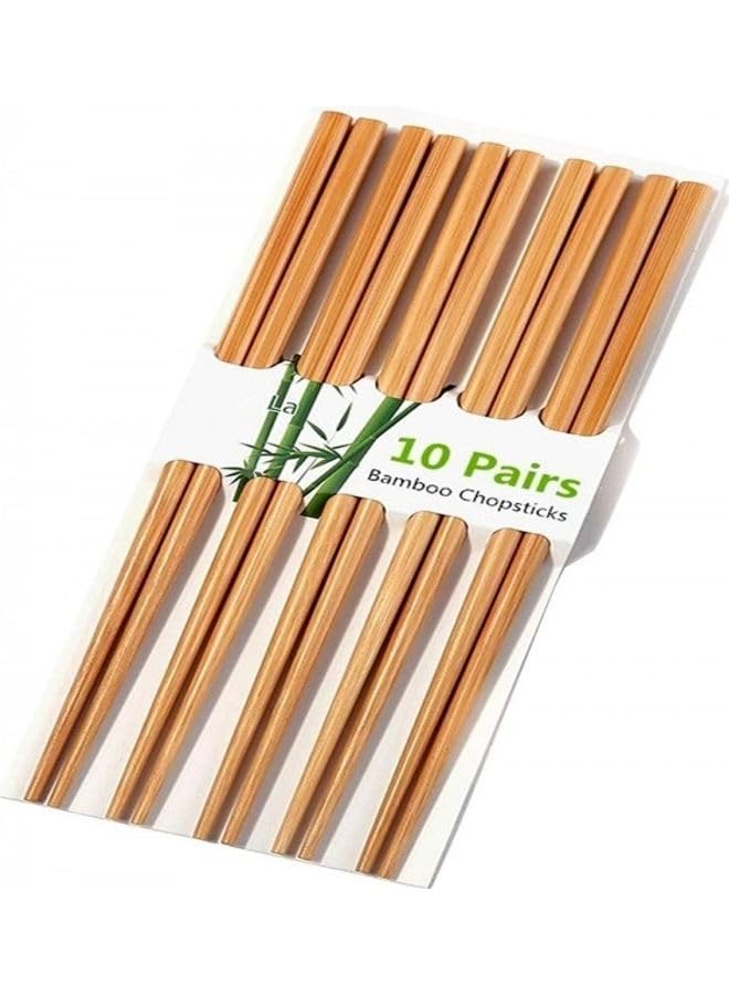 Premify 10 Pair Of Bamboo Chopsticks Brown 24cm