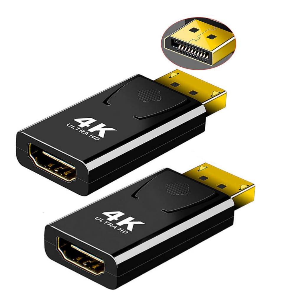 DisplayPort to HDMI Adapter - 2 Pack, Supports 4K@30Hz, 3D, Audio & Video Sync, Plug and Play