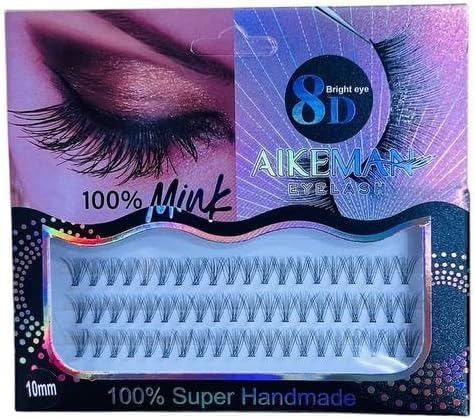 AIKEMAN Individual Lashes 8D 100% Mink Handmade False Eyelashes Lightweight Natural Soft Reusable 13mm