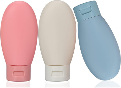 Generic Travel Bottles Set of 3, 60ml, Silicone, Wide Neck for Easy Filling, Reusable, Round, Hand Wash, Travel, Cosmetics, Shampoo/Conditioner