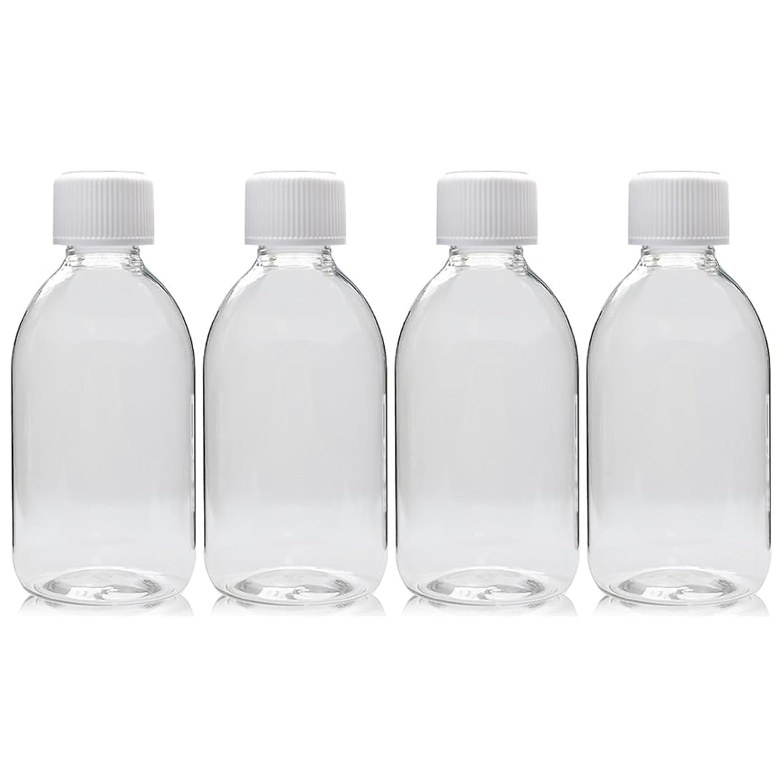 White Spiral Cap Empty Plastic Bottles - 4 Bottles x 250 ml - Clear Recyclable