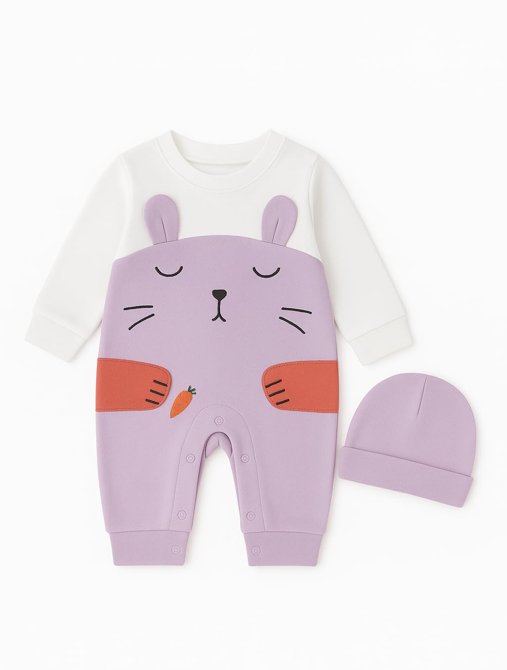 Newborn Baby Bodysuit Set – 2 Pieces (Light Jumpsuit + Hood) – 100% Soft Cotton 1-4 Months – Available in 4 Colors