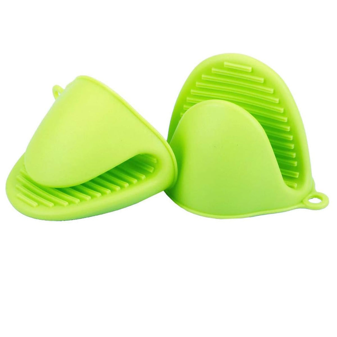 ALMEKAQUZ 2 Pcs Mini Silicone Oven Mitts, Heat Resistant Pot Holders Mitts, Oven Pinch Grip Gloves, Air Fryer Mitts, Small Potholders for Kitchen, Short Pinch Grips for Cooking Baking (Green)
